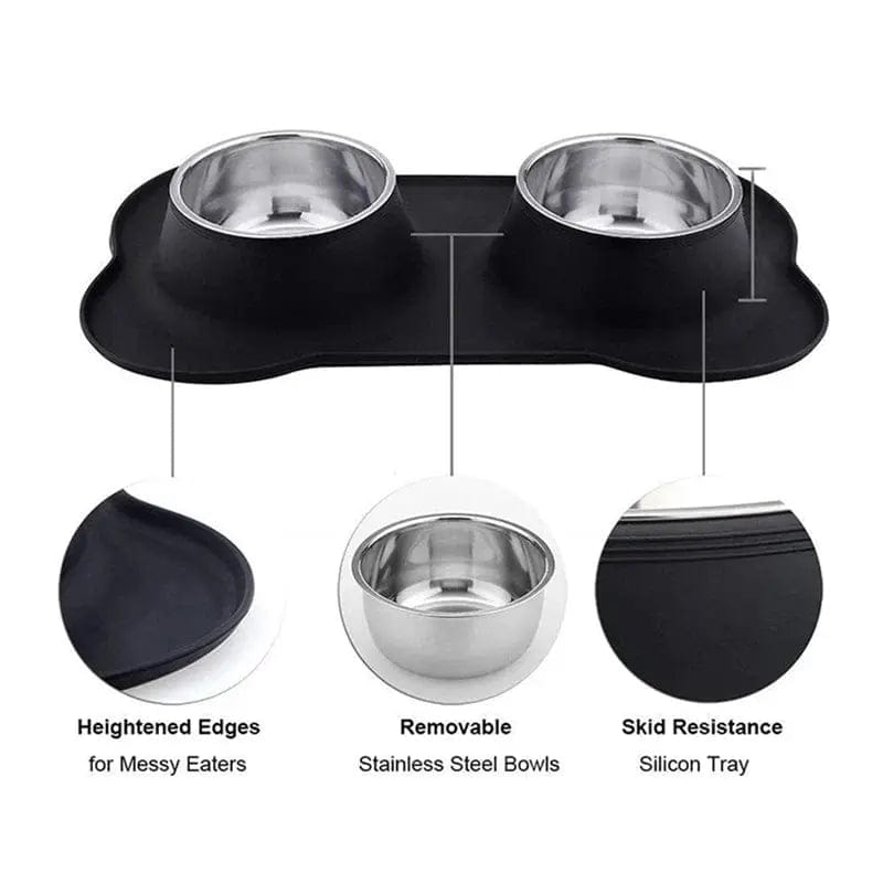 Antislip Double Stainless Steel Food Bowl - Essentialshouses