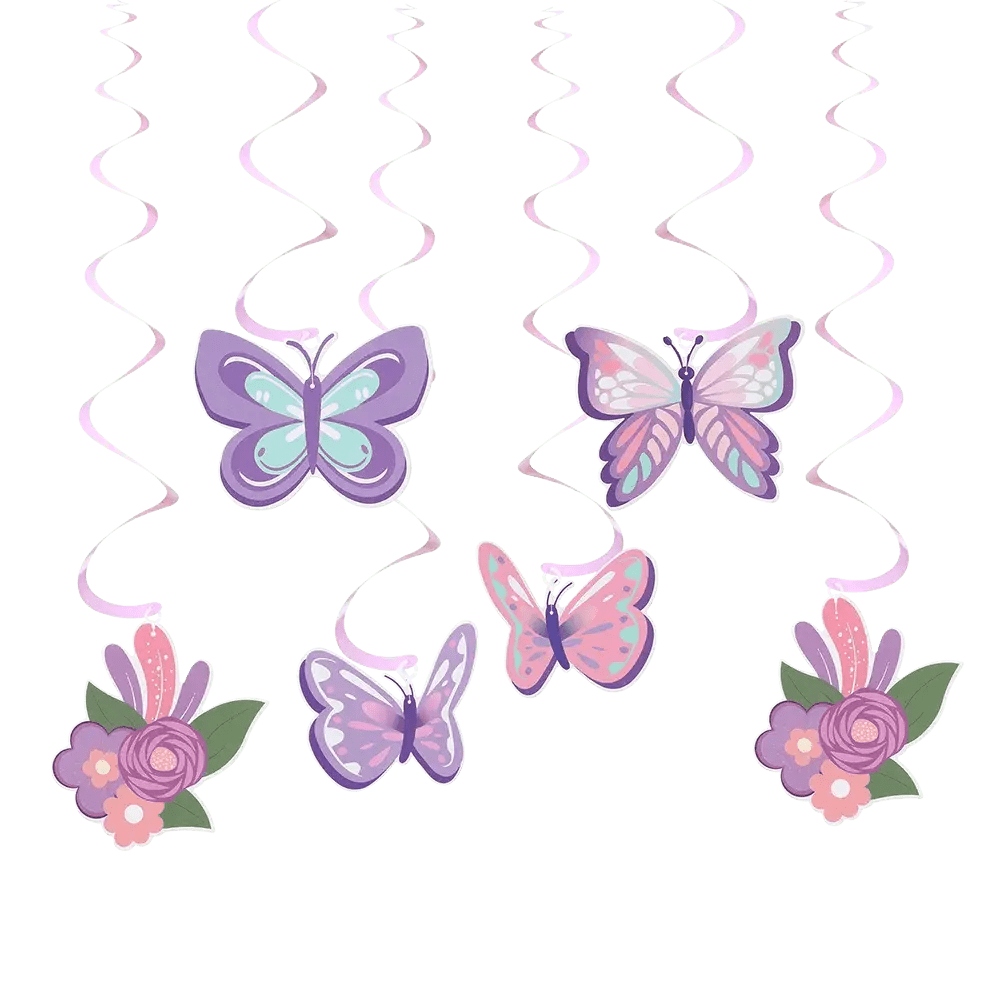 Purple Butterfly Hanging Swirls Birthday Decoration - Essentialshouses