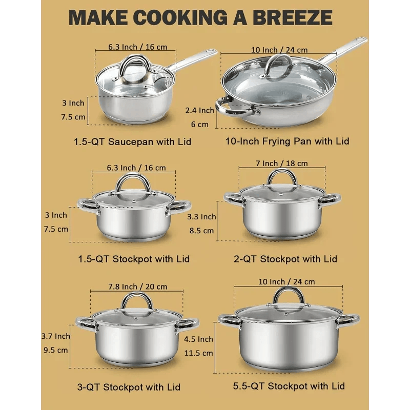 Stainless Steel 12-Piece Basic Cookware Sets - Essentialshouses