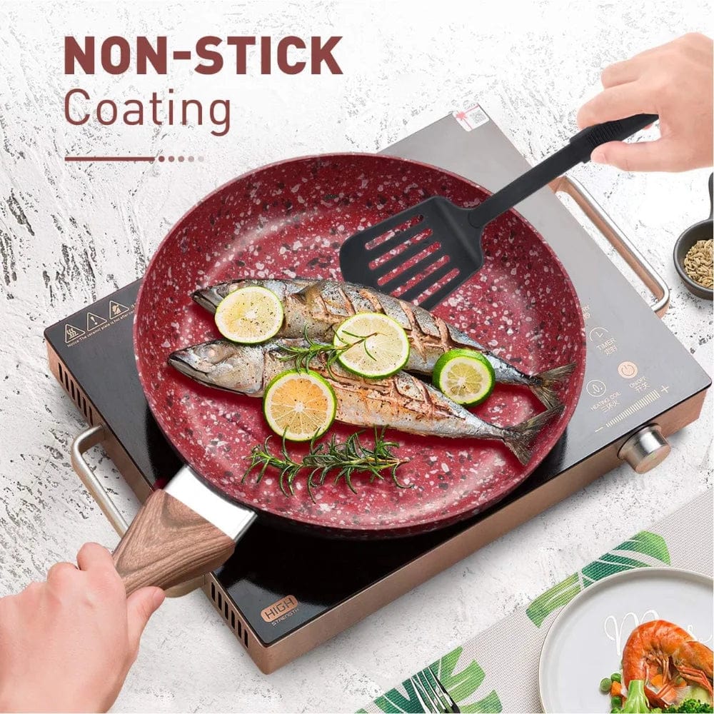 Nonstick Red Granite Cookware Set - Essentialshouses