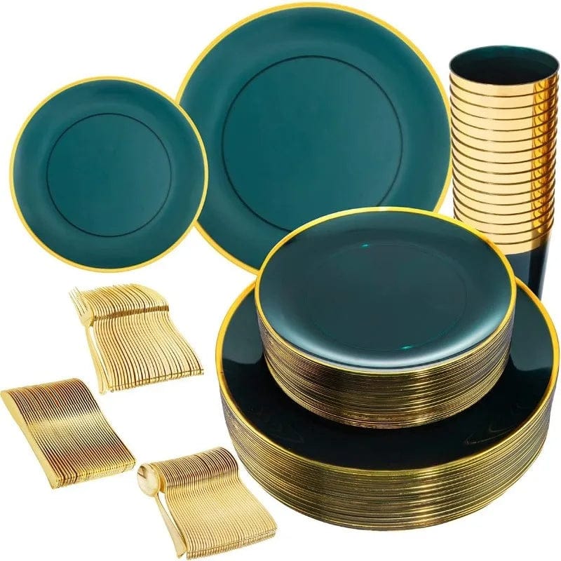 Dark Green Plates Dinnerware Set - Essentialshouses
