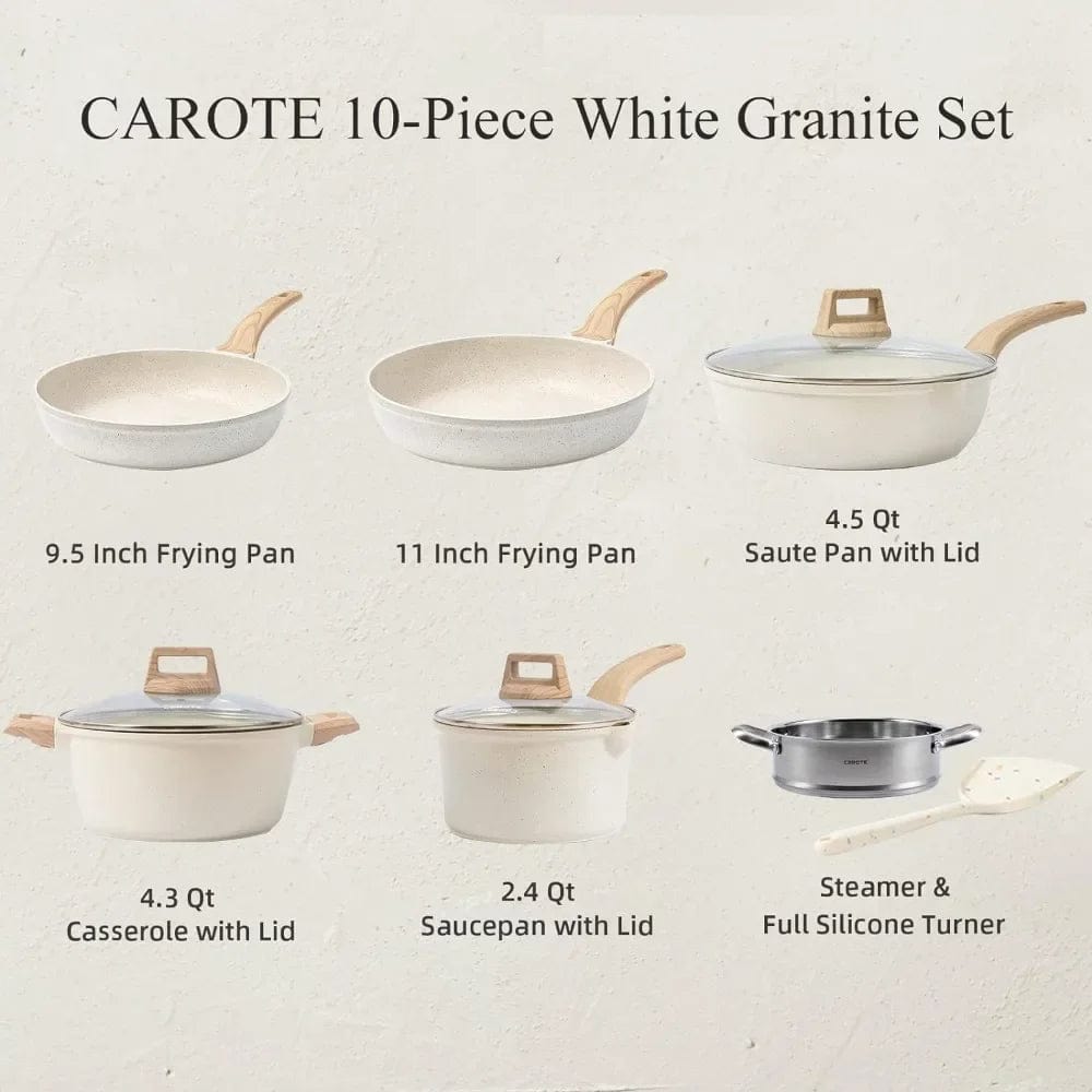 Nonstick White Granite Induction Cookware Set - Essentialshouses
