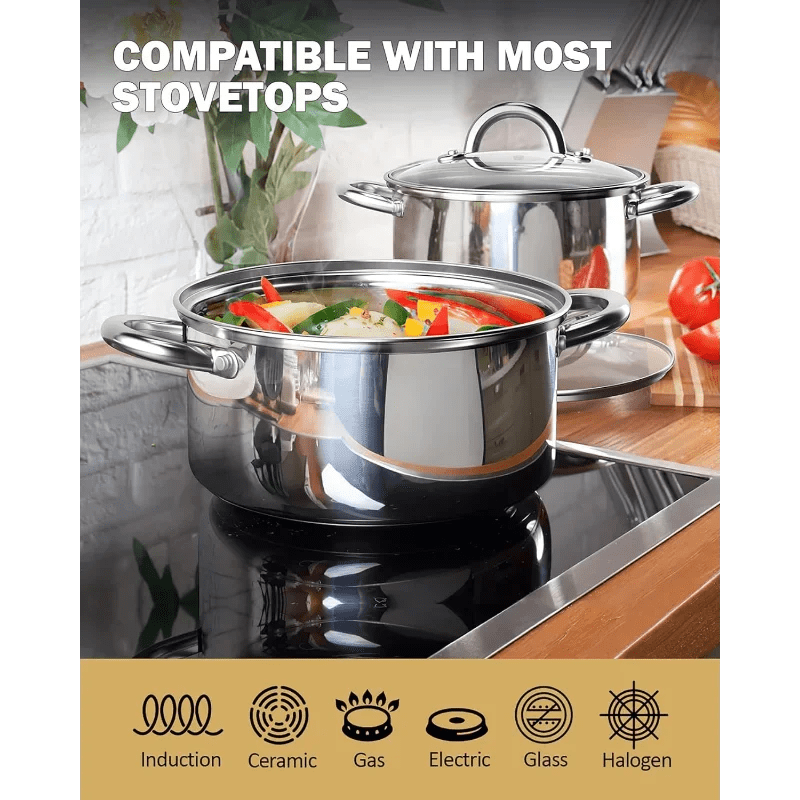 Stainless Steel 12-Piece Basic Cookware Sets - Essentialshouses