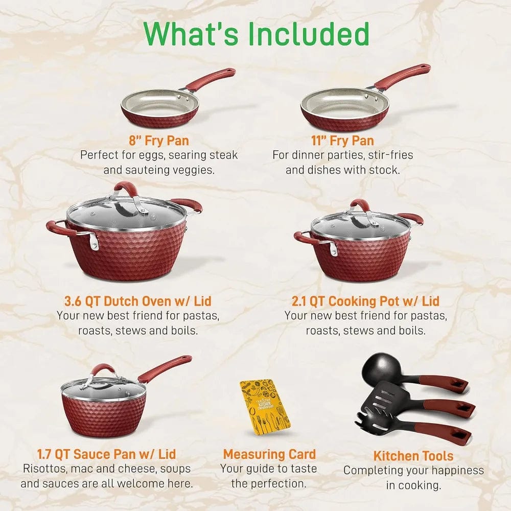 Essentialshouses 🍳11‑Piece Ceramic Nonstick Cookware Set – PTFE/PFOA/PFOS-Free, Coffee Ceramic Coating