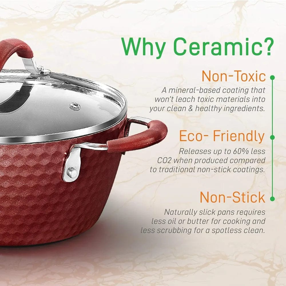 Essentialshouses 🍳11‑Piece Ceramic Nonstick Cookware Set – PTFE/PFOA/PFOS-Free, Coffee Ceramic Coating