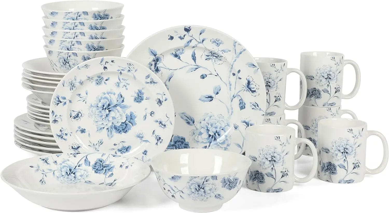 Essentialshouses Blue Floral / Service For 6 (30pcs 🌸Empress Bouquet 30‑Piece Porcelain Dinnerware Set – Blue Floral Service for 6