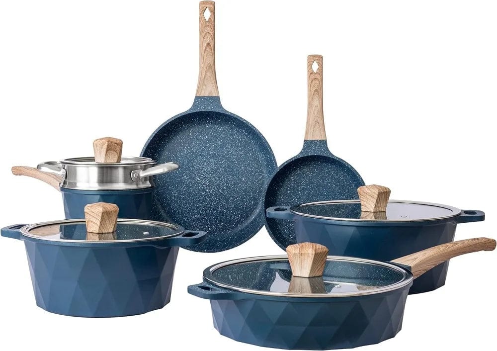 Essentialshouses 🍳Country Kitchen 13‑Piece Indigo Induction Cookware Set – Nonstick Cast Aluminum