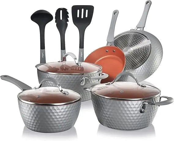 Essentialshouses Gray / United States 🍳11‑Piece Ceramic Nonstick Cookware Set – PTFE/PFOA/PFOS-Free, Coffee Ceramic Coating