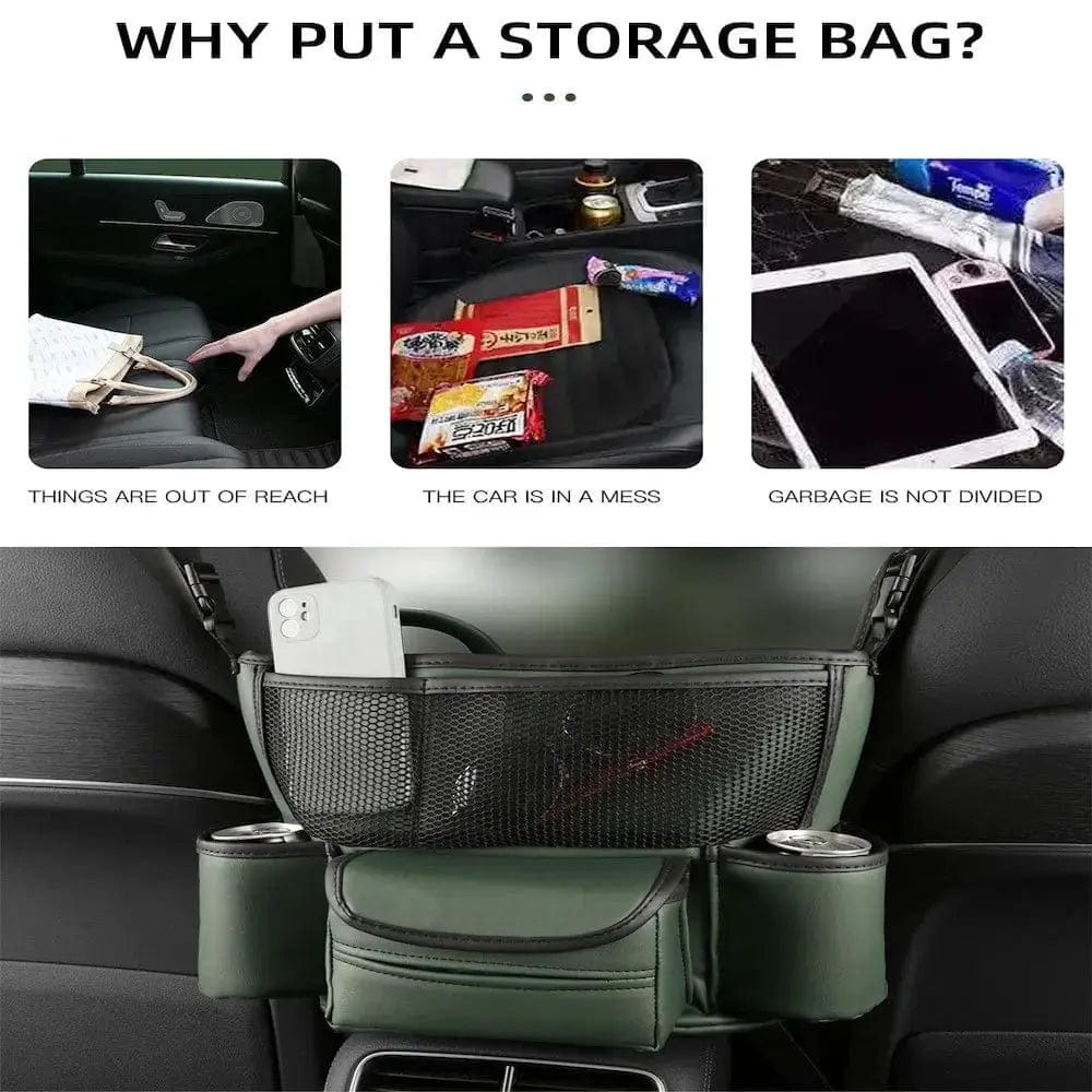 Essentialshouses Leather Car Seat Middle Hanger Storage Bag