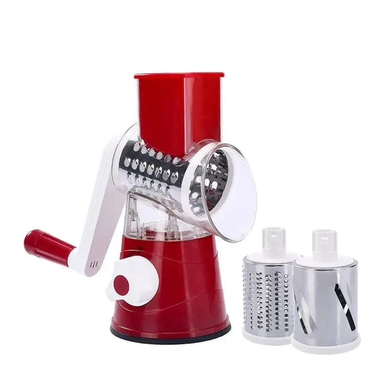 Essentialshouses Red 🧀 Manual Rotary Cheese Grater – 3-in-1 Vegetable Slicer, Shredder & Chopper for Kitchen Use