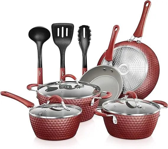 Essentialshouses Red / United States 🍳11‑Piece Ceramic Nonstick Cookware Set – PTFE/PFOA/PFOS-Free, Coffee Ceramic Coating