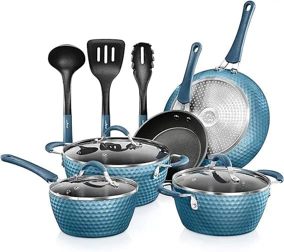 Essentialshouses Royal Blue / United States 🍳11‑Piece Ceramic Nonstick Cookware Set – PTFE/PFOA/PFOS-Free, Coffee Ceramic Coating