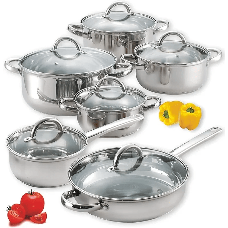 Essentialshouses United States 🍳12‑Piece Stainless Steel Cookware Set – Induction-Ready Pots & Pans with Lids