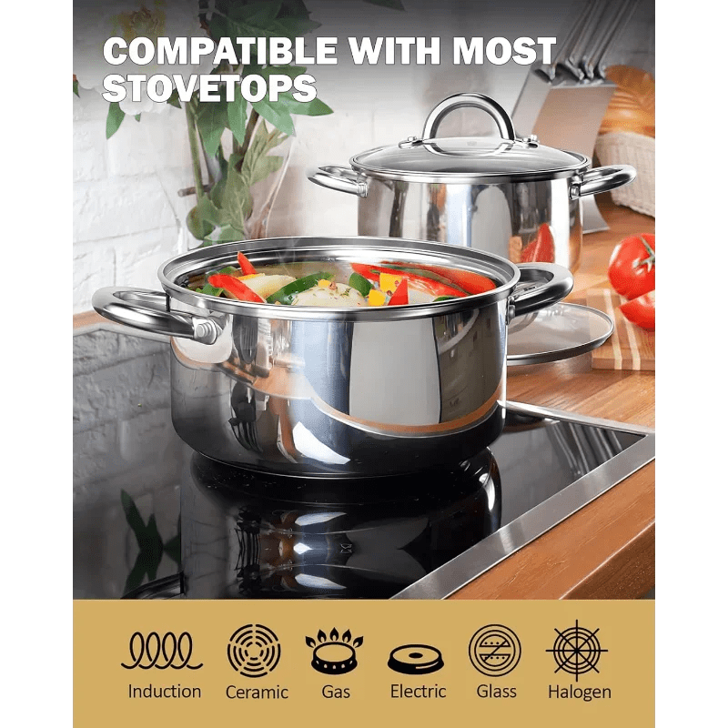 Essentialshouses United States 🍳12‑Piece Stainless Steel Cookware Set – Induction-Ready Pots & Pans with Lids