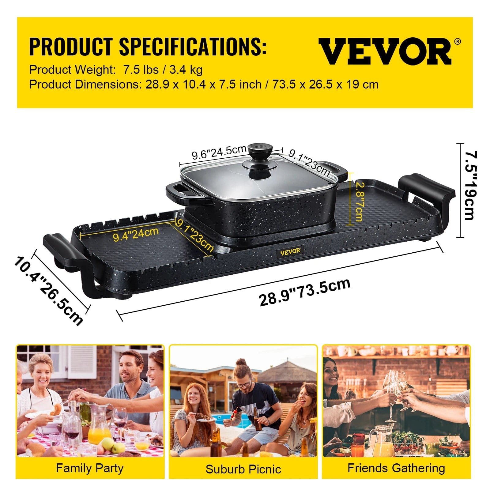 Essentialshouses 🔥VEVOR 2‑in‑1 Electric BBQ Grill & Hot Pot – 2400W Smokeless Nonstick Plate