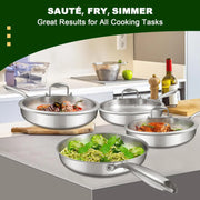 Essentials House 12-Inch Stainless Steel Frying Pan with Lid, Induction-Ready, Oven & Dishwasher Safe for All Cooktops