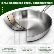 Essentials House 12-Inch Stainless Steel Frying Pan with Lid, Induction-Ready, Oven & Dishwasher Safe for All Cooktops