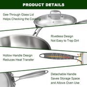 Essentials House 12-Inch Stainless Steel Frying Pan with Lid, Induction-Ready, Oven & Dishwasher Safe for All Cooktops