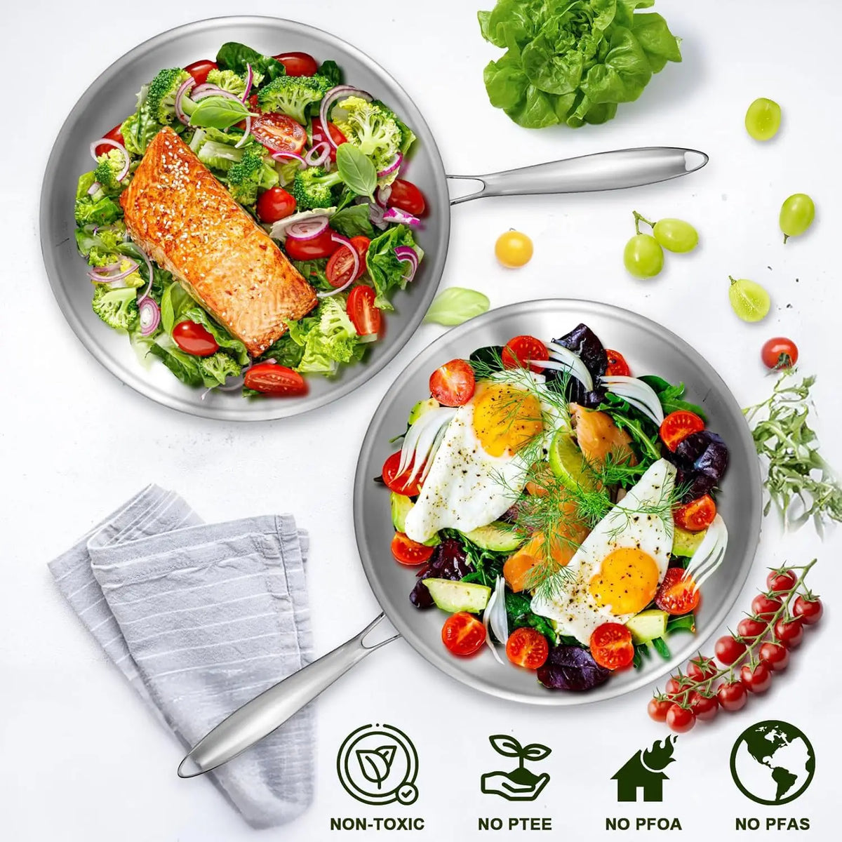Essentials House 12-Inch Stainless Steel Frying Pan with Lid, Induction-Ready, Oven & Dishwasher Safe for All Cooktops