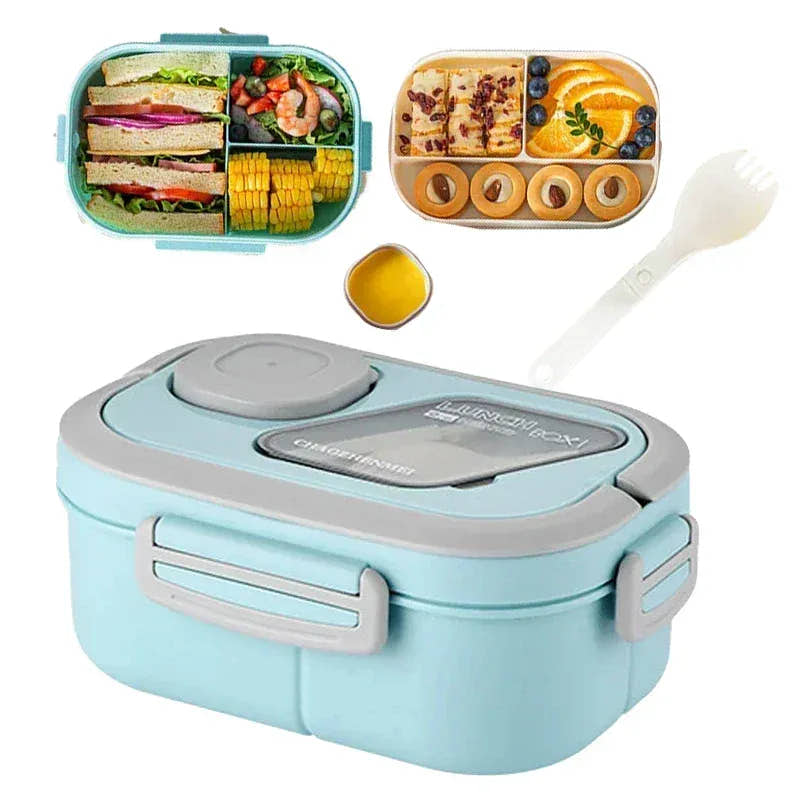 Essentials House Portable Lunch Box Compartment Wheat Straw Bento Carrying Handle Box Reusable Tableware Containers Meal