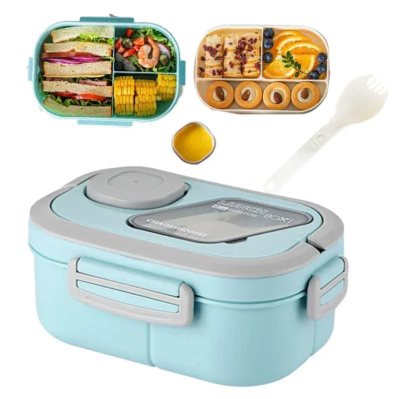 Essentials House Portable Lunch Box Compartment Wheat Straw Bento Carrying Handle Box Reusable Tableware Containers Meal