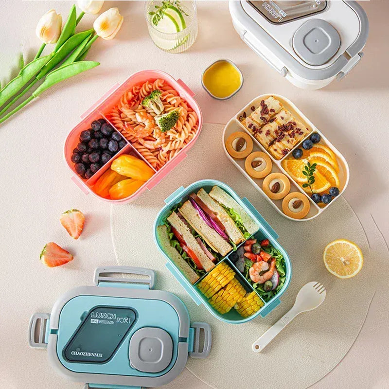 Essentials House Portable Lunch Box Compartment Wheat Straw Bento Carrying Handle Box Reusable Tableware Containers Meal