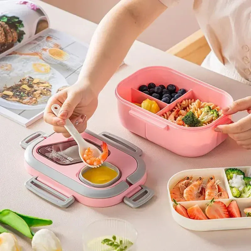 Essentials House Portable Lunch Box Compartment Wheat Straw Bento Carrying Handle Box Reusable Tableware Containers Meal