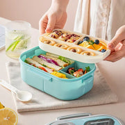 Essentials House Portable Lunch Box Compartment Wheat Straw Bento Carrying Handle Box Reusable Tableware Containers Meal