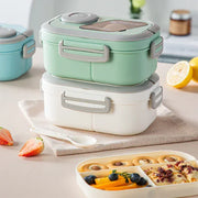 Essentials House Portable Lunch Box Compartment Wheat Straw Bento Carrying Handle Box Reusable Tableware Containers Meal