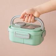 Essentials House Portable Lunch Box Compartment Wheat Straw Bento Carrying Handle Box Reusable Tableware Containers Meal