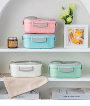 Essentials House Portable Lunch Box Compartment Wheat Straw Bento Carrying Handle Box Reusable Tableware Containers Meal