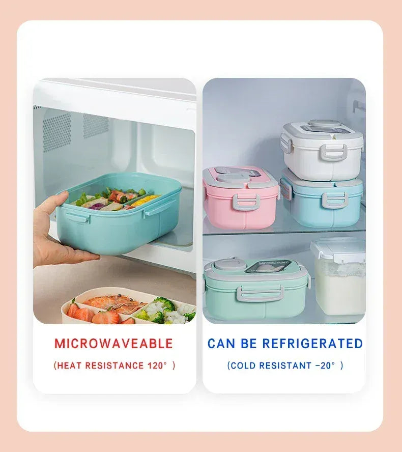 Essentials House Portable Lunch Box Compartment Wheat Straw Bento Carrying Handle Box Reusable Tableware Containers Meal