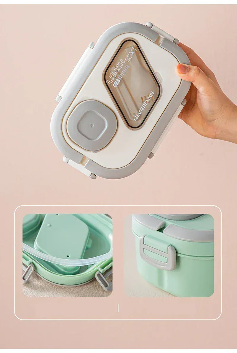 Essentials House Portable Lunch Box Compartment Wheat Straw Bento Carrying Handle Box Reusable Tableware Containers Meal