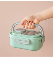 Essentials House Portable Lunch Box Compartment Wheat Straw Bento Carrying Handle Box Reusable Tableware Containers Meal