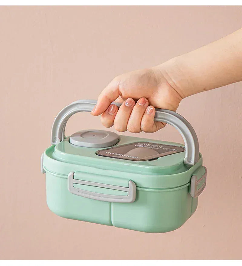 Essentials House Portable Lunch Box Compartment Wheat Straw Bento Carrying Handle Box Reusable Tableware Containers Meal