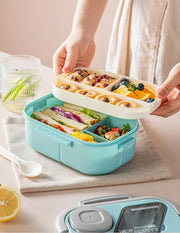 Essentials House Portable Lunch Box Compartment Wheat Straw Bento Carrying Handle Box Reusable Tableware Containers Meal