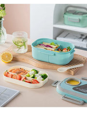 Essentials House Portable Lunch Box Compartment Wheat Straw Bento Carrying Handle Box Reusable Tableware Containers Meal