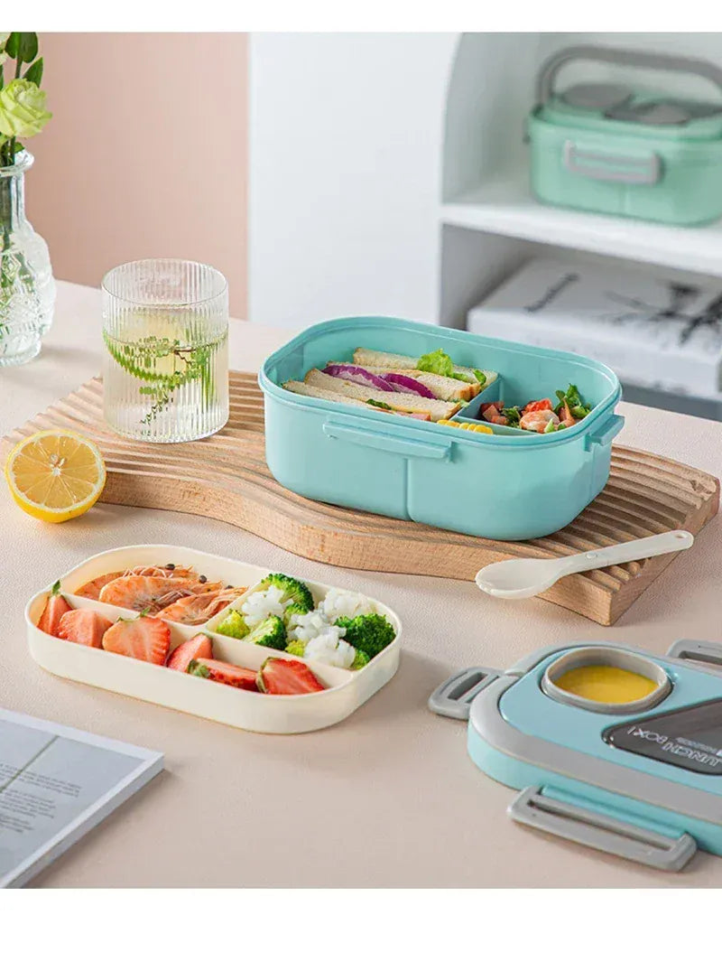 Essentials House Portable Lunch Box Compartment Wheat Straw Bento Carrying Handle Box Reusable Tableware Containers Meal