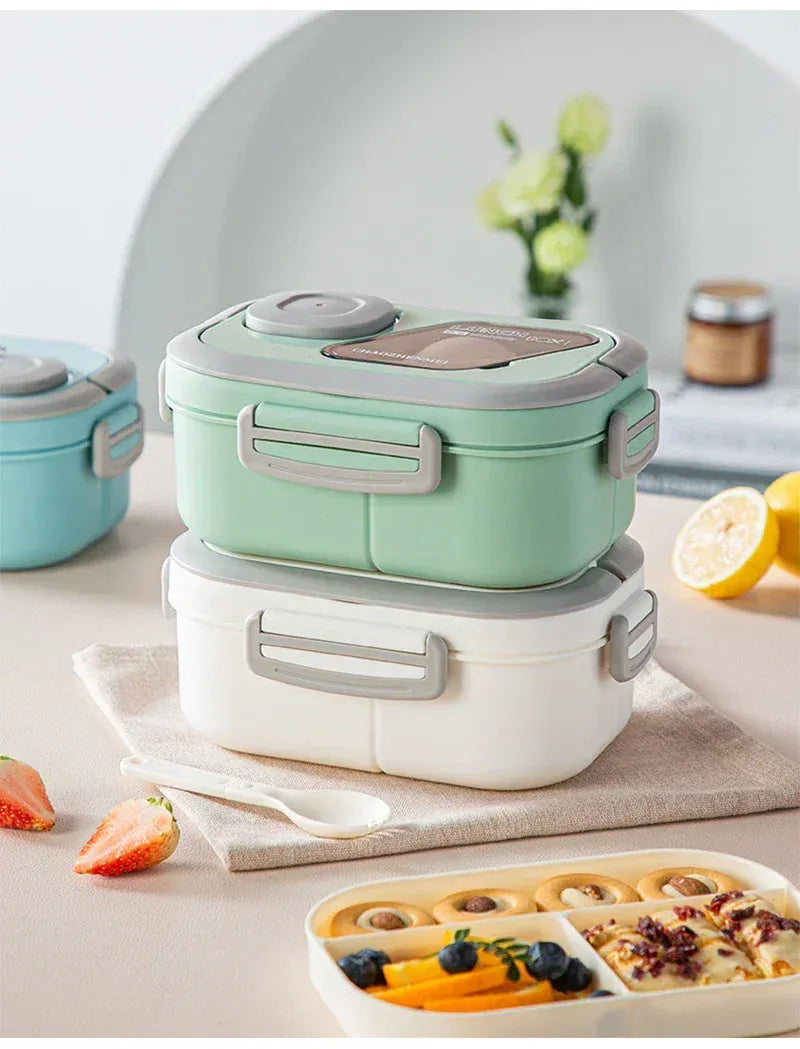 Essentials House Portable Lunch Box Compartment Wheat Straw Bento Carrying Handle Box Reusable Tableware Containers Meal