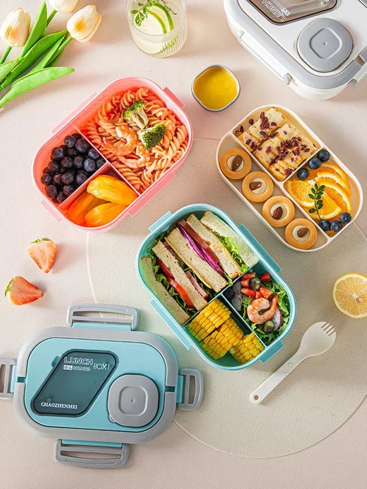 Essentials House Portable Lunch Box Compartment Wheat Straw Bento Carrying Handle Box Reusable Tableware Containers Meal