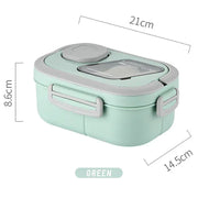 Essentials House Lunch-Box-Green Portable Lunch Box Compartment Wheat Straw Bento Carrying Handle Box Reusable Tableware