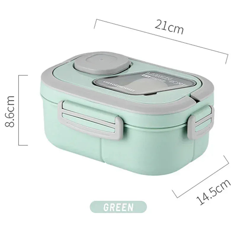Essentials House Lunch-Box-Green Portable Lunch Box Compartment Wheat Straw Bento Carrying Handle Box Reusable Tableware