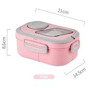 Essentials House Lunch-Box-Pink Portable Lunch Box Compartment Wheat Straw Bento Carrying Handle Box Reusable Tableware
