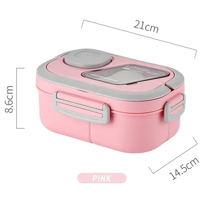 Essentials House Lunch-Box-Pink Portable Lunch Box Compartment Wheat Straw Bento Carrying Handle Box Reusable Tableware