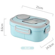 Essentials House Lunch-Box-Bule Portable Lunch Box Compartment Wheat Straw Bento Carrying Handle Box Reusable Tableware