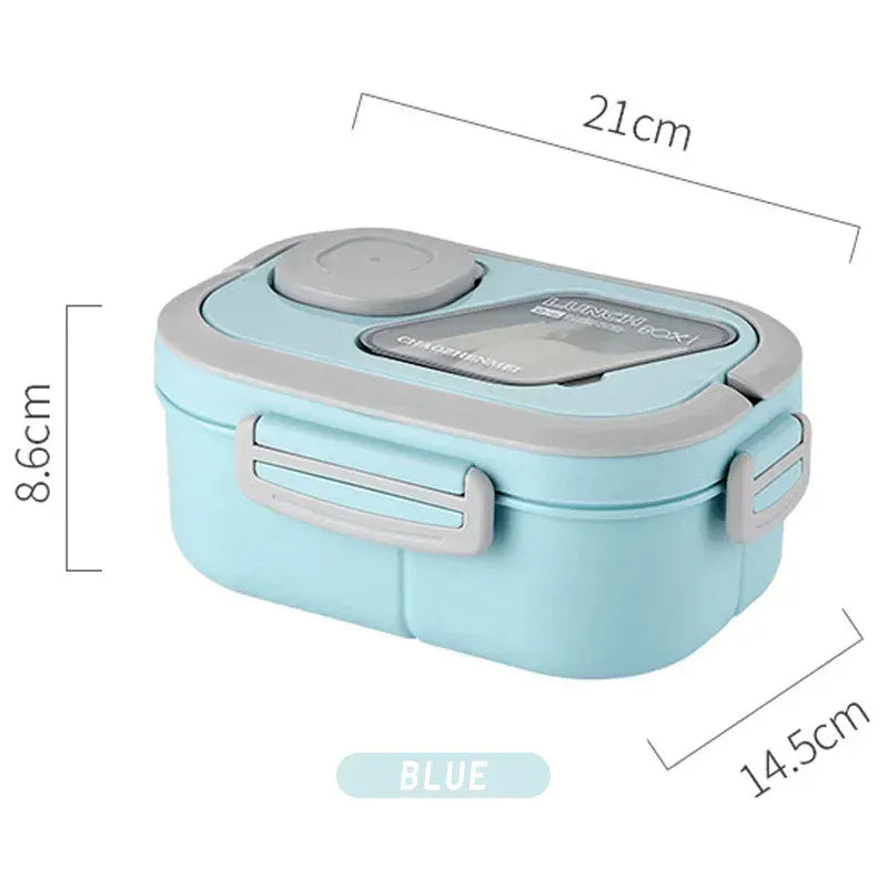 Essentials House Lunch-Box-Bule Portable Lunch Box Compartment Wheat Straw Bento Carrying Handle Box Reusable Tableware