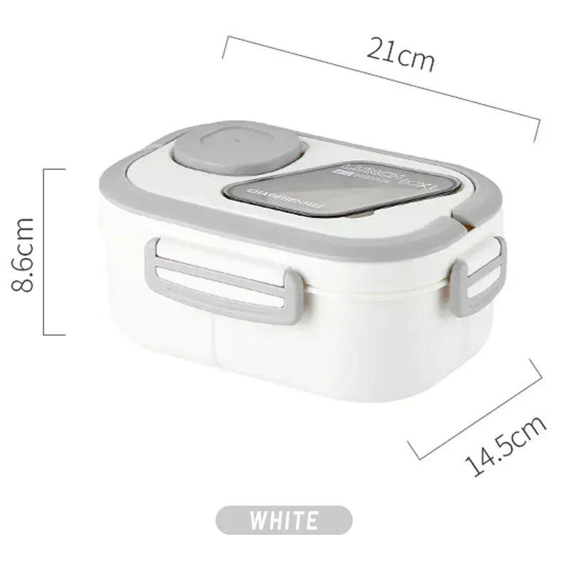 Essentials House Lunch-Box-White Portable Lunch Box Compartment Wheat Straw Bento Carrying Handle Box Reusable Tableware