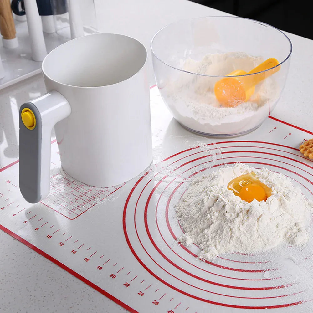 Essentials House WHITE Kitchen Pastry Cake Tool Handheld Stainless Steel Screen Cup Shaped Electric Flour Sieve Flour Sifter