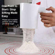 Essentials House WHITE Kitchen Pastry Cake Tool Handheld Stainless Steel Screen Cup Shaped Electric Flour Sieve Flour Sifter