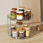Essentials House Clear 1set 2 Tier Lazy Susan Turntable Organizer 9.25'' Rotating Spice Rack Organization for Cabinet
